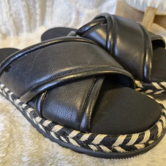 Tory Burch CrissCross Leather Espadrille Slide Sandals Black Size 8 EUC - Picture 4 of 15
